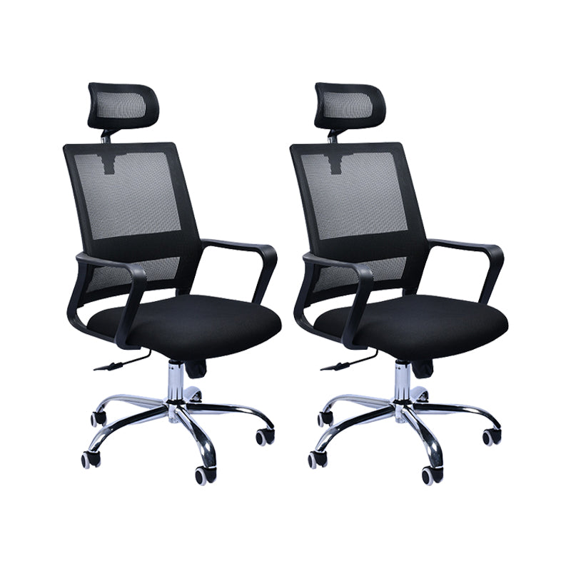 Contemporary Office Chair Fixed Arms Lumbar Support Conference Chair Black 2 Piece Set Clearhalo 'furn' 'furn_office_chair' 'Furniture' 'Office Chairs' 'Office Furniture' 'office_chair' 6187329