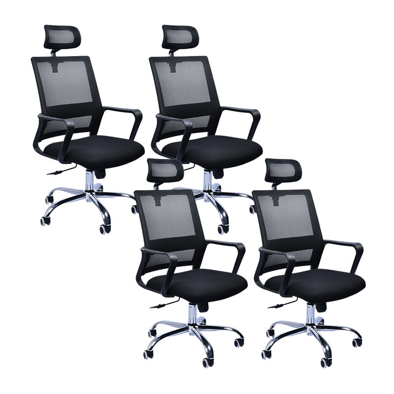 Contemporary Office Chair Fixed Arms Lumbar Support Conference Chair Black 4 Piece Set Clearhalo 'furn' 'furn_office_chair' 'Furniture' 'Office Chairs' 'Office Furniture' 'office_chair' 6187331