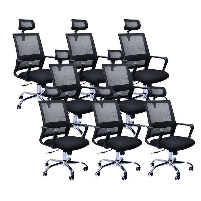 Contemporary Office Chair Fixed Arms Lumbar Support Conference Chair Black 8 Piece Set Clearhalo 'furn' 'furn_office_chair' 'Furniture' 'Office Chairs' 'Office Furniture' 'office_chair' 6187335