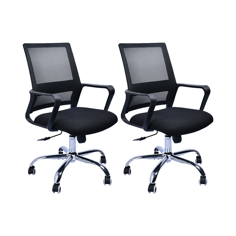 Contemporary Office Chair Fixed Arms Lumbar Support Conference Chair Matte Black 2 Piece Set Clearhalo 'furn' 'furn_office_chair' 'Furniture' 'Office Chairs' 'Office Furniture' 'office_chair' 6187337
