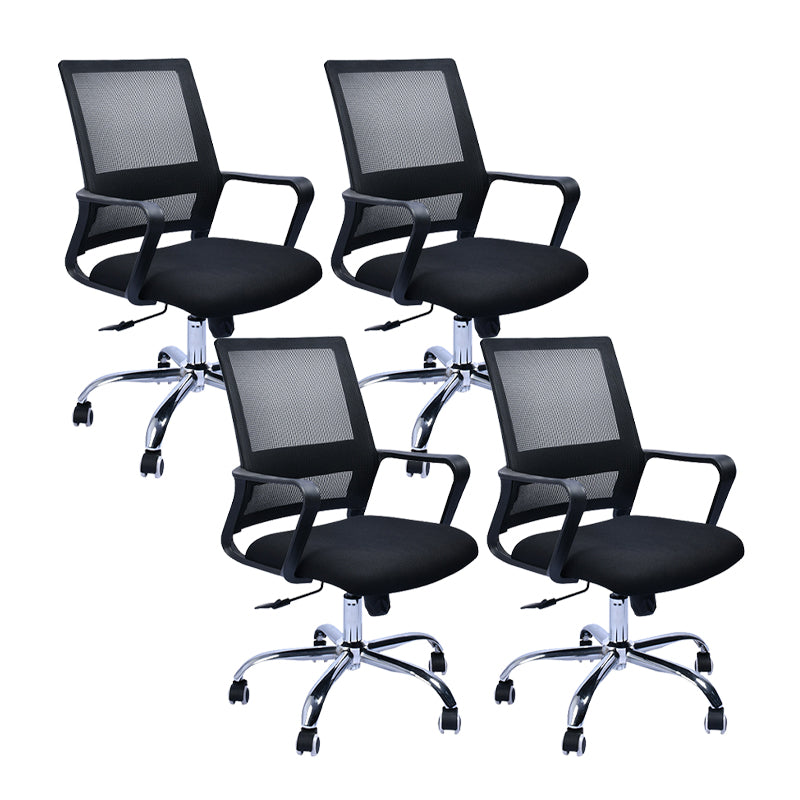 Contemporary Office Chair Fixed Arms Lumbar Support Conference Chair Matte Black 4 Piece Set Clearhalo 'furn' 'furn_office_chair' 'Furniture' 'Office Chairs' 'Office Furniture' 'office_chair' 6187338