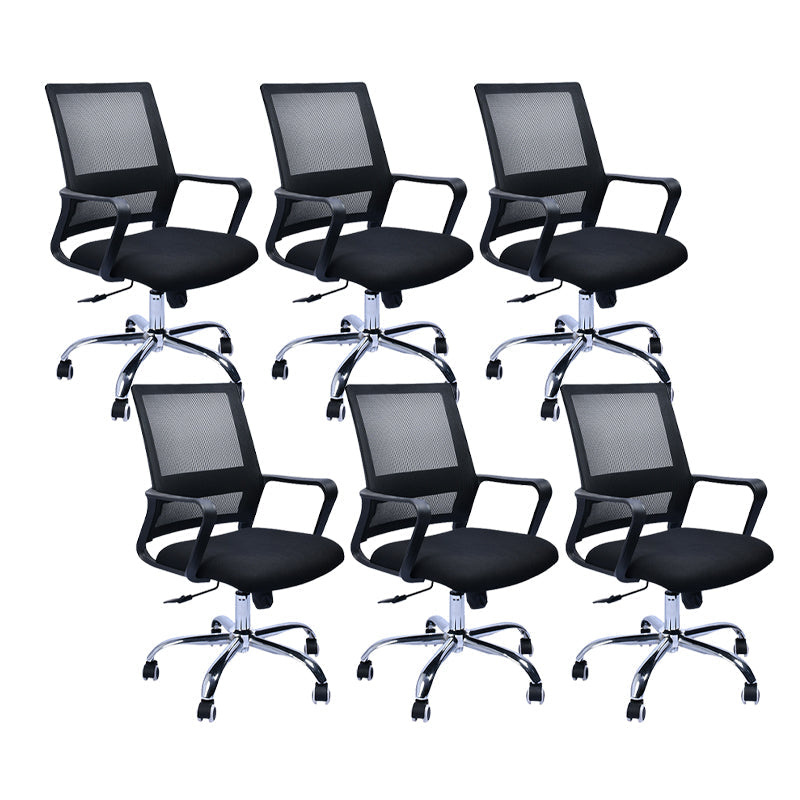 Contemporary Office Chair Fixed Arms Lumbar Support Conference Chair Matte Black 6 Piece Set Clearhalo 'furn' 'furn_office_chair' 'Furniture' 'Office Chairs' 'Office Furniture' 'office_chair' 6187339