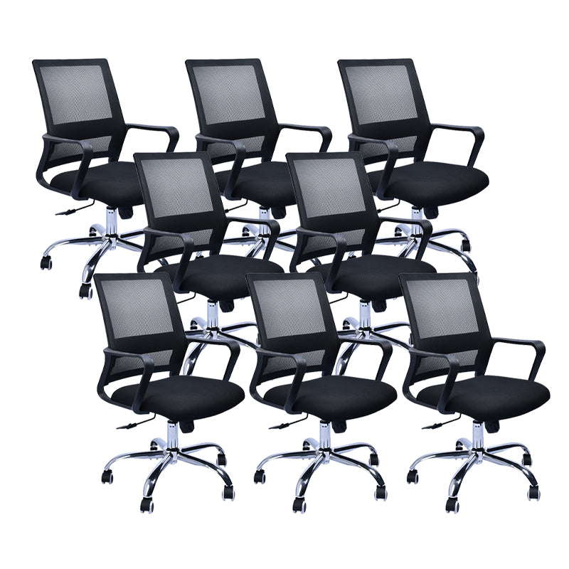 Contemporary Office Chair Fixed Arms Lumbar Support Conference Chair Matte Black 8 Piece Set Clearhalo 'furn' 'furn_office_chair' 'Furniture' 'Office Chairs' 'Office Furniture' 'office_chair' 6187340