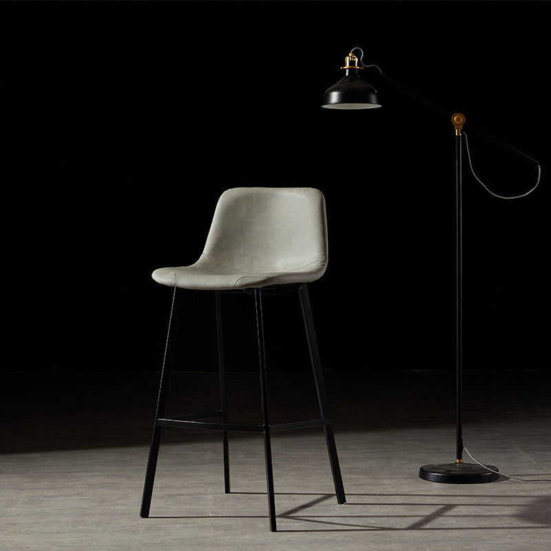 Industrial Metal Barstool Leather Low Back Stool with Cushion