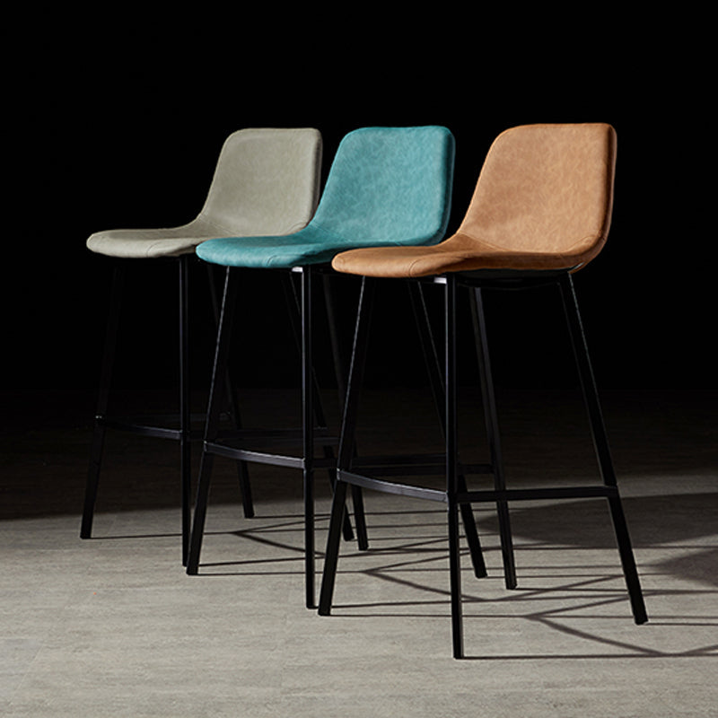 Industrial Metal Barstool Leather Low Back Stool with Cushion