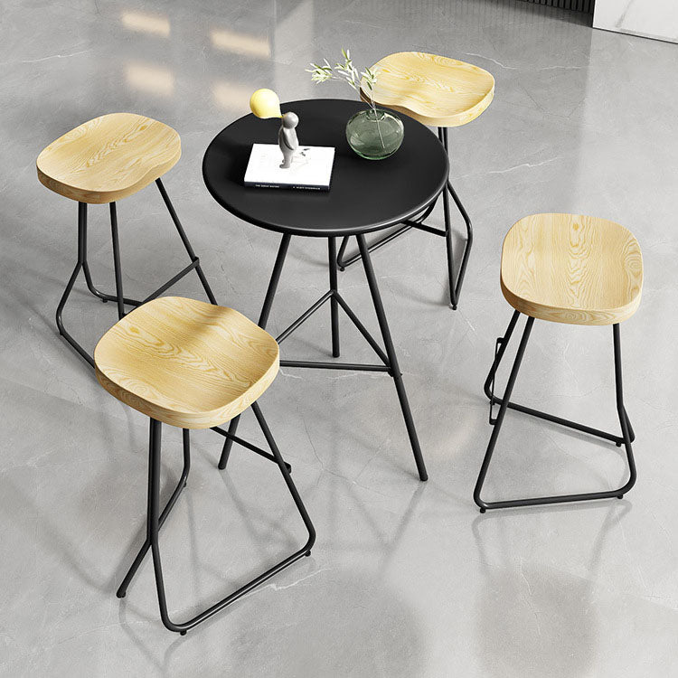 1/3/4/5 Pieces Industrial Iron Bar Table Set Round Bistro Set with Wood Top 5 Pieces: Table, 4 Stools Clearhalo 'Bar Furniture' 'furn' 'furn_home_bar_bar_sets' 'Furniture' 'Home Bars & Bar Sets' 'home_bar_bar_sets' 'Kitchen & Dining Furniture' 6187781