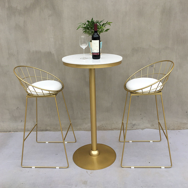 Modern Round Pub Table Set 1/2/3 Pieces Bar Table with Metal Stools 3 Pieces: Table, 2 White Stools Clearhalo 'Bar Furniture' 'furn' 'furn_home_bar_bar_sets' 'Furniture' 'Home Bars & Bar Sets' 'home_bar_bar_sets' 'Kitchen & Dining Furniture' 6187809