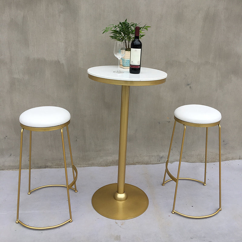 Modern Round Pub Table Set 1/2/3 Pieces Bar Table with Metal Stools 3 Pieces: 1 Table, 2 White Gold Stools Clearhalo 'Bar Furniture' 'furn' 'furn_home_bar_bar_sets' 'Furniture' 'Home Bars & Bar Sets' 'home_bar_bar_sets' 'Kitchen & Dining Furniture' 6187814