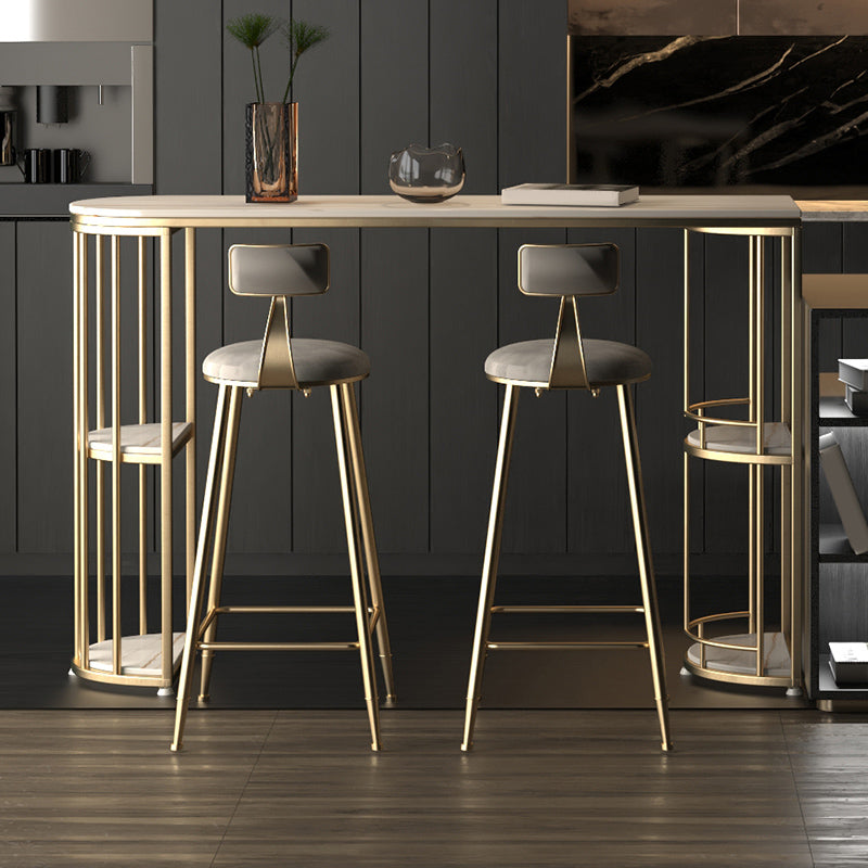 Glam Style Bar Table Set 1/3/5 Pieces Stone Fixed Counter Height Set for Indoor 3 Pieces: White Gold Table, 2 Gray Stools Clearhalo 'Bar Furniture' 'furn' 'furn_home_bar_bar_sets' 'Furniture' 'Home Bars & Bar Sets' 'home_bar_bar_sets' 'Kitchen & Dining Furniture' 6187882