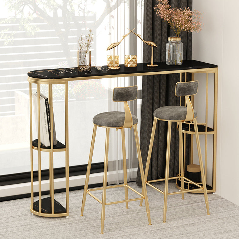 Glam Style Bar Table Set 1/3/5 Pieces Stone Fixed Counter Height Set for Indoor 3 Pieces: 1 Black Gold Table, 2 Gray Stools Clearhalo 'Bar Furniture' 'furn' 'furn_home_bar_bar_sets' 'Furniture' 'Home Bars & Bar Sets' 'home_bar_bar_sets' 'Kitchen & Dining Furniture' 6187897