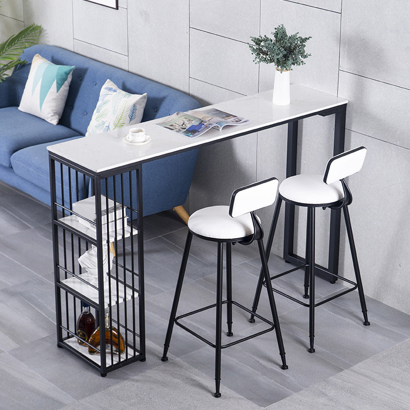 Industrial Style 1/2/3 Pieces Bar Table Set Rectangle Bar Table with Metal Stools 3 Pieces: Table, 2 White Stools Clearhalo 'Bar Furniture' 'furn' 'furn_home_bar_bar_sets' 'Furniture' 'Home Bars & Bar Sets' 'home_bar_bar_sets' 'Kitchen & Dining Furniture' 6188052