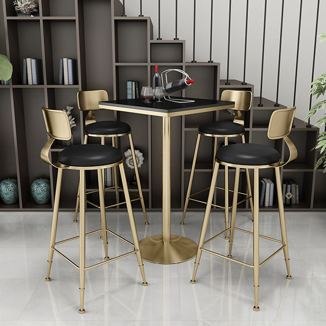 Glam Style Bar Table Set 1/2/3/5 Pieces Square Bar Table with Metal Stools 5 Pieces: Table, 4 Black Stools Clearhalo 'Bar Furniture' 'furn' 'furn_home_bar_bar_sets' 'Furniture' 'Home Bars & Bar Sets' 'home_bar_bar_sets' 'Kitchen & Dining Furniture' 6188097