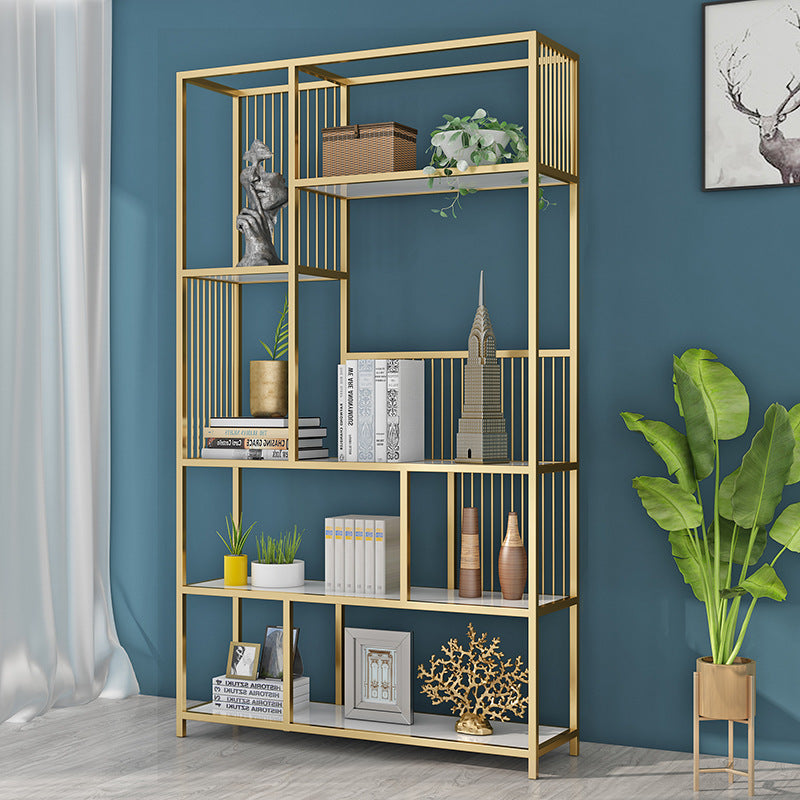 Metal and Wooden Shelf Bookcase Vertical Open Book Shelf for Study Room