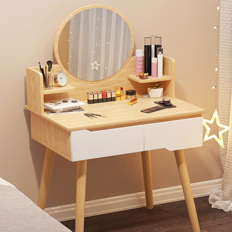 Vanity di trucco in legno contemporaneo con scaffali e 2 cassetti