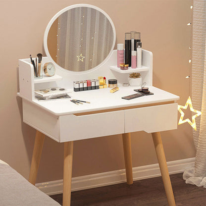 Vanity di trucco in legno contemporaneo con scaffali e 2 cassetti