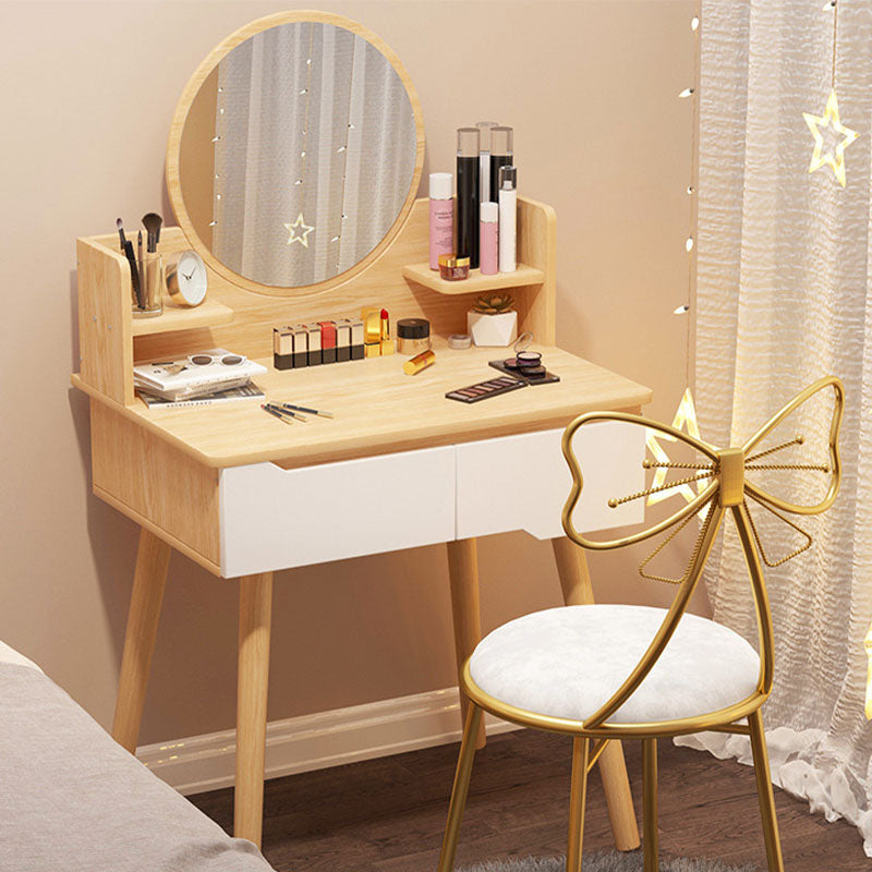 Vanity di trucco in legno contemporaneo con scaffali e 2 cassetti