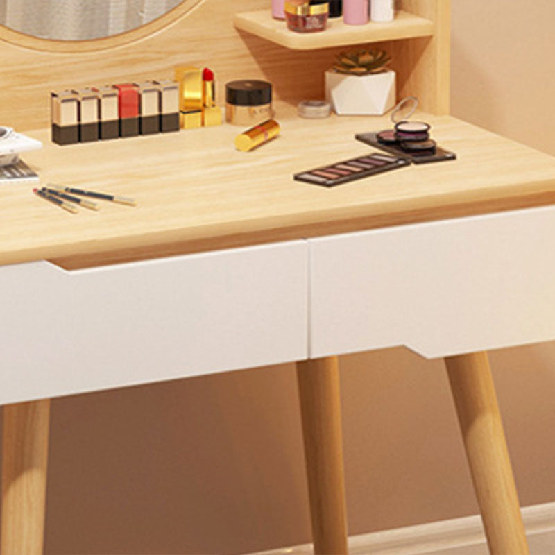 Vanity di trucco in legno contemporaneo con scaffali e 2 cassetti