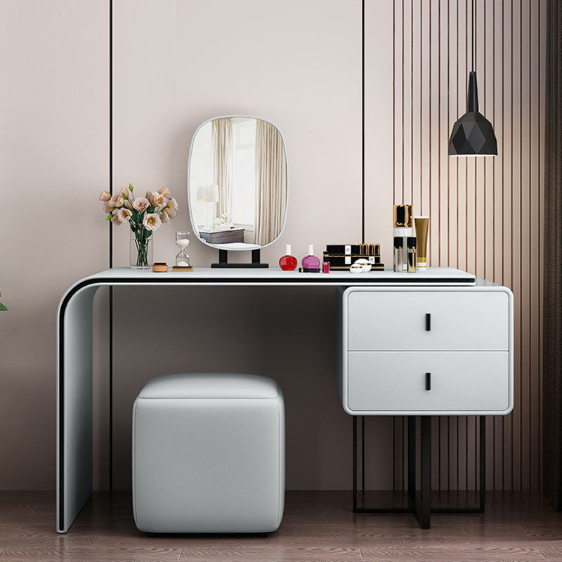 Bedroom Glam Double Drawers Faux Leather Standing Make-up Vanity
