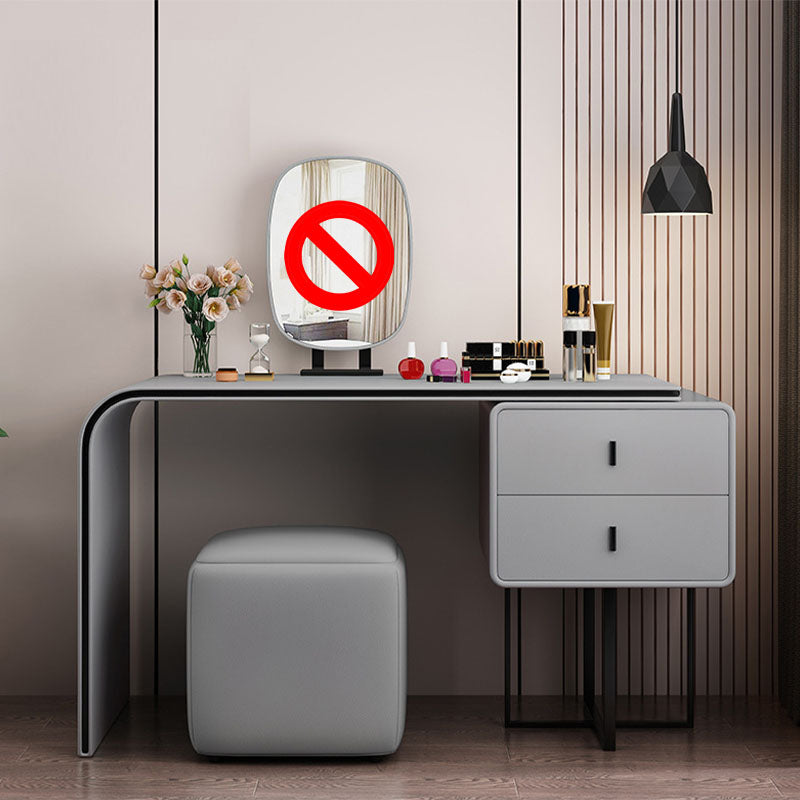 Bedroom Glam Double Drawers Faux Leather Standing Make-up Vanity