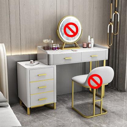 Glam Make-up Vanity With 5 Storage Drawers Dresser with Golden Base Grey Clearhalo 'Bedroom Furniture' 'furn' 'furn_makeup_vanities' 'Furniture' 'Makeup Vanities' 'makeup_vanities' 6188531