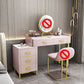 Glam Make-up Vanity With 5 Storage Drawers Dresser with Golden Base Pink Clearhalo 'Bedroom Furniture' 'furn' 'furn_makeup_vanities' 'Furniture' 'Makeup Vanities' 'makeup_vanities' 6188532