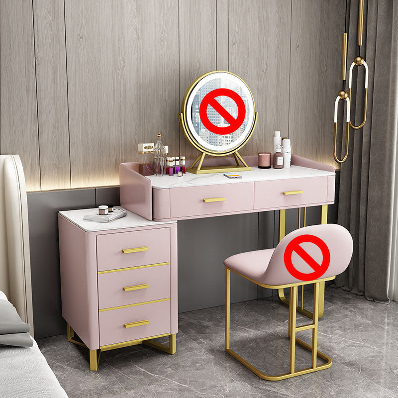 Glam Make-up Vanity With 5 Storage Drawers Dresser with Golden Base Pink Clearhalo 'Bedroom Furniture' 'furn' 'furn_makeup_vanities' 'Furniture' 'Makeup Vanities' 'makeup_vanities' 6188532