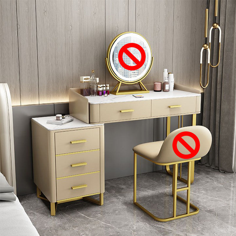 Glam Make-up Vanity With 5 Storage Drawers Dresser with Golden Base Khaki Clearhalo 'Bedroom Furniture' 'furn' 'furn_makeup_vanities' 'Furniture' 'Makeup Vanities' 'makeup_vanities' 6188534
