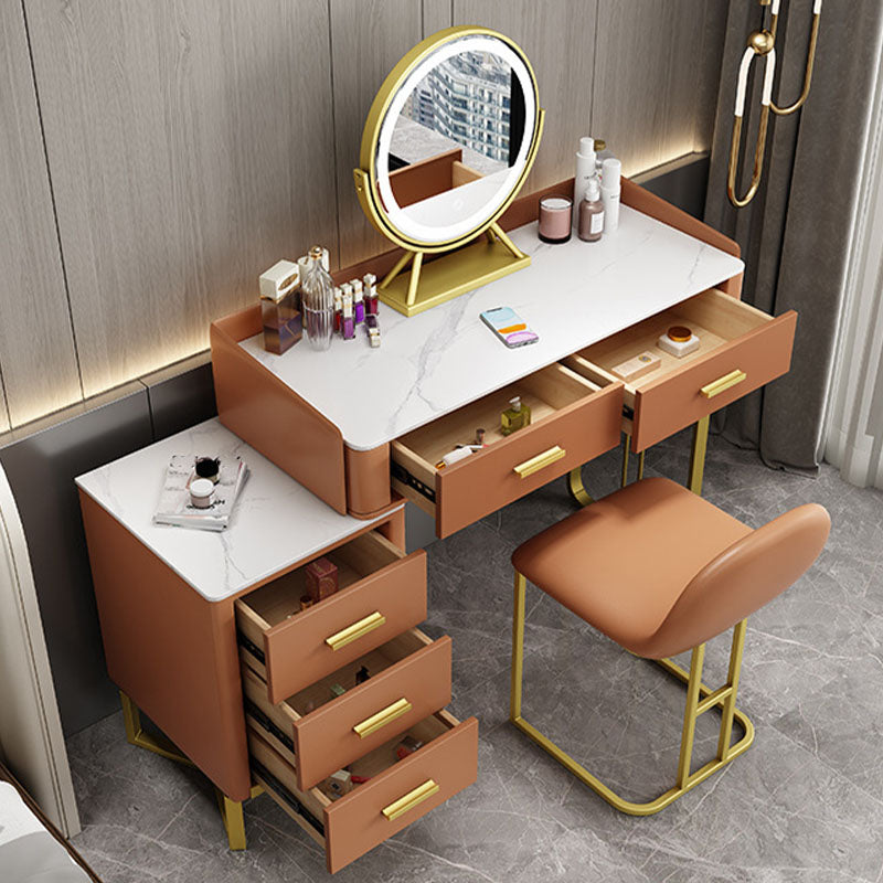 Glam Make-up Vanity With 5 Storage Drawers Dresser with Golden Base Clearhalo 'Bedroom Furniture' 'furn' 'furn_makeup_vanities' 'Furniture' 'Makeup Vanities' 'makeup_vanities' 6188544