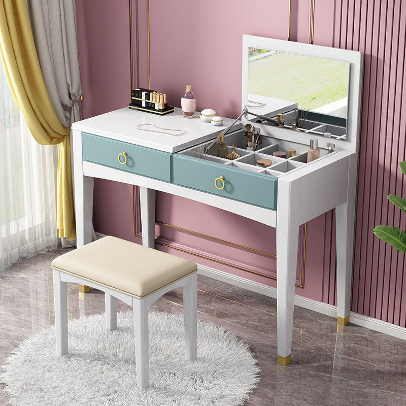 Contemporary Vanity Table with 1 Drawer and Mirror in Rubberwood