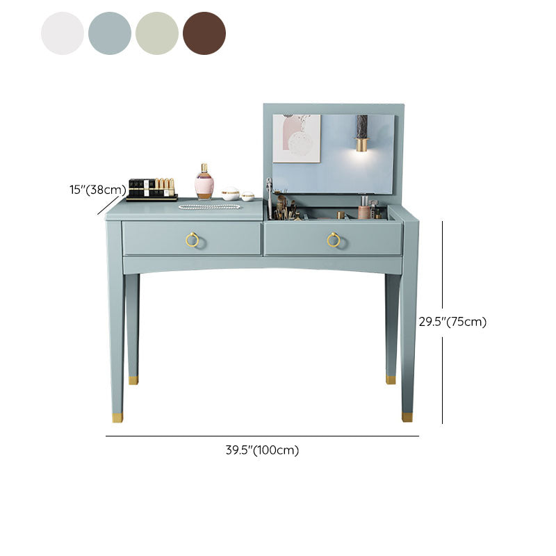 Contemporary Vanity Table with 1 Drawer and Mirror in Rubberwood