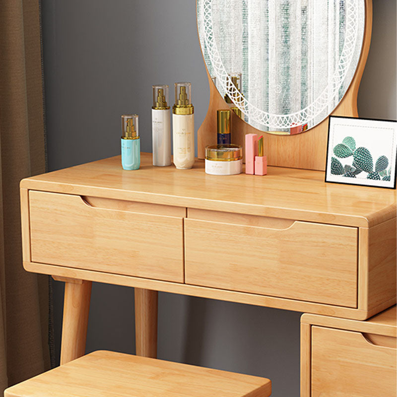 31. 5 "L Table de vanité en bois avec miroir et tabouret 4 tiroirs de maquillage Table de table de vanité