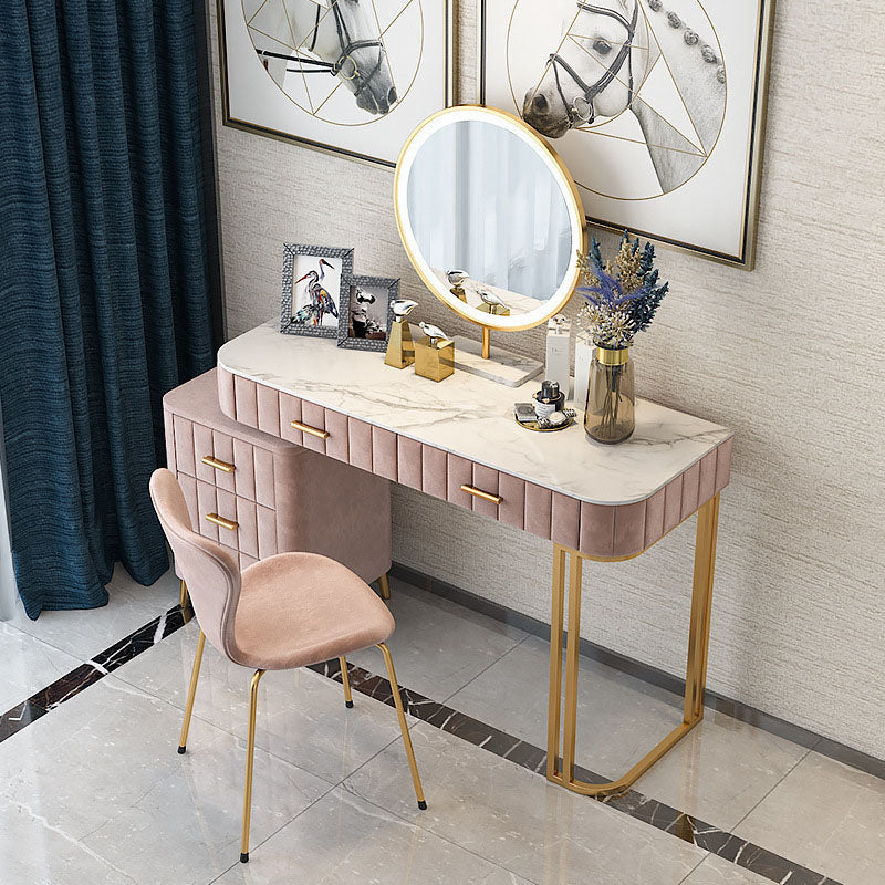 Glam Marble Top Vanity Dressing Table with 5 Drawers and Metal Base