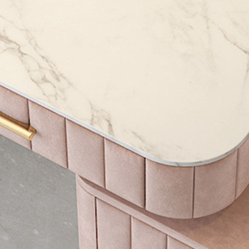 Glam Marble Top Vanity Dressing Table with 5 Drawers and Metal Base
