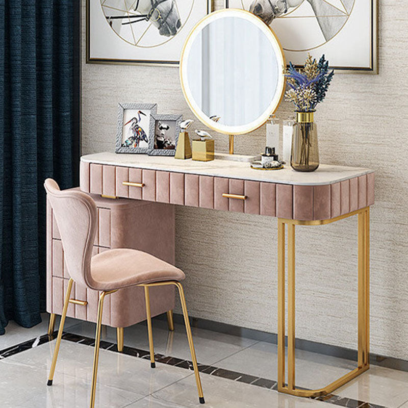 Glam Marble Top Vanity Dressing Table with 5 Drawers and Metal Base