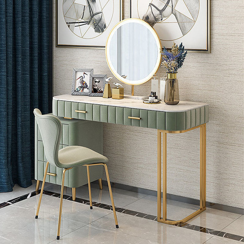 Glam Marble Top Vanity Dressing Table with 5 Drawers and Metal Base