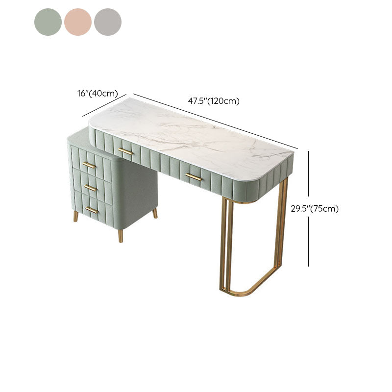 Glam Marble Top Vanity Dressing Table with 5 Drawers and Metal Base