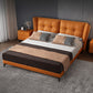 Modern Standard Bed Orange Panel Bed with Upholstered Headboard