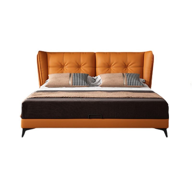 Modern Standard Bed Orange Panel Bed with Upholstered Headboard