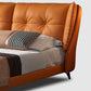 Modern Standard Bed Orange Panel Bed with Upholstered Headboard