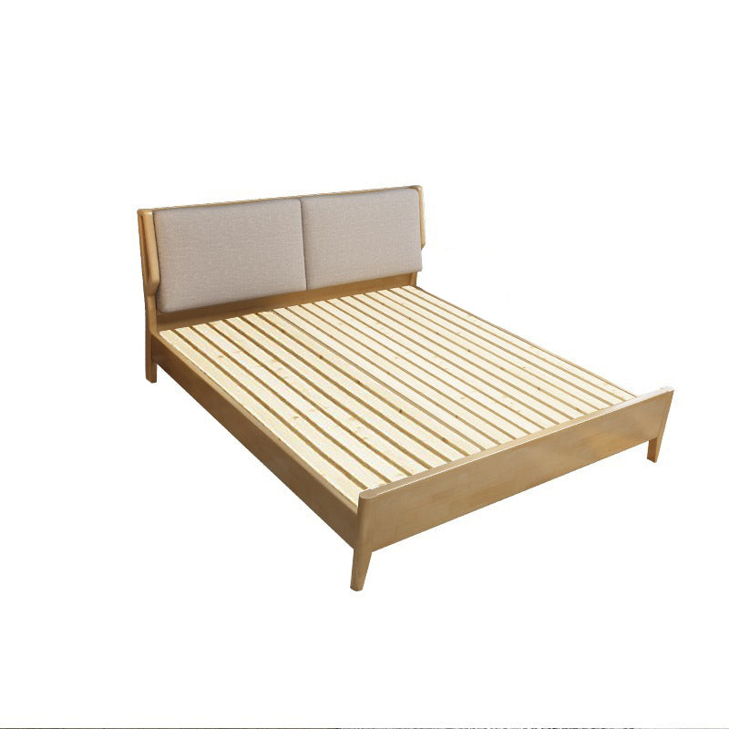 Cama estándar de madera maciza contemporánea, cama de cabecera tapizada rectangular