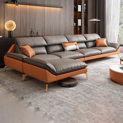Modern Faux Leather Living Room Pillow Top Arm Cushions Seating Brown Clearhalo 'furn' 'furn_sectionals' 'Furniture' 'Living Room Furniture' 'Sectionals' 6188964