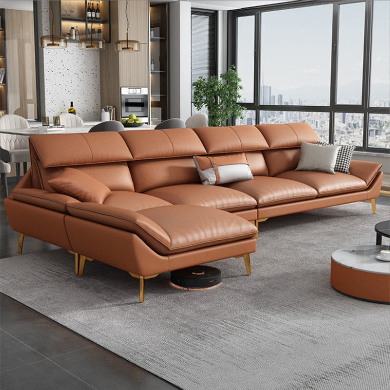 Modern Faux Leather Living Room Pillow Top Arm Cushions Seating Orange Clearhalo 'furn' 'furn_sectionals' 'Furniture' 'Living Room Furniture' 'Sectionals' 6188973
