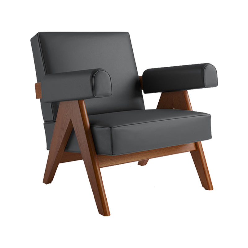 31.50" Wide Chair with Round Arms Tight Back for Living Room Black Faux Leather 1 Piece Clearhalo 'Accent Chairs' 'accent_chairs' 'Chairs & Seating' 'furn' 'furn_accent_chairs' 'Furniture' 'Living Room Furniture' 6189068