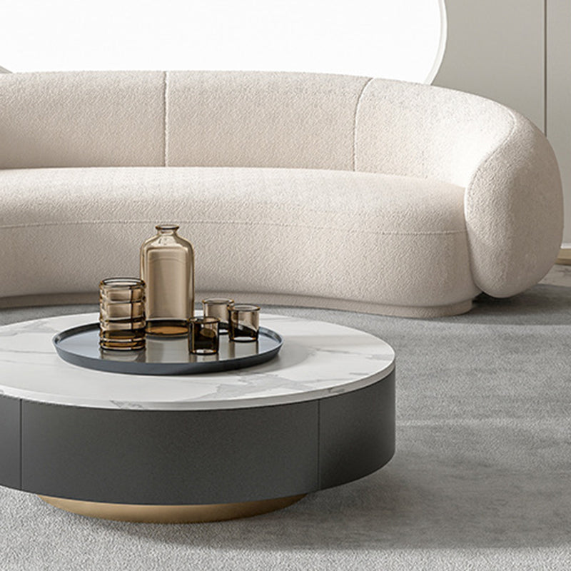 Contemporary Sloped Arm Curved Sofa Tight Back Fabric Settee