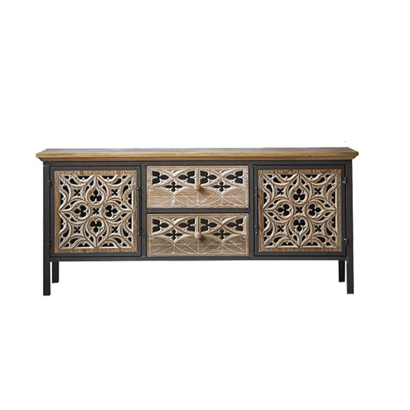 ブラックメタルレッグキャビネットを備えた茶色の産業アクセントキャビネット