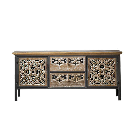 Armoire à accent industriel en marron avec armoire de jambes en métal noir