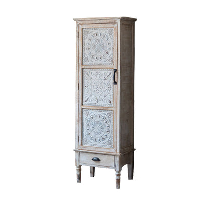 White Industrial Distressed Finish Cabinet with Drawer and Door 21.7"L x 13.8"W x 63"H
