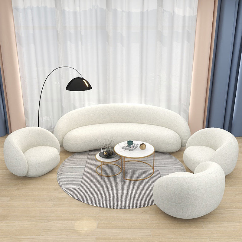Contemporary Sloped Arm Curved Sofa White Tight Back Fabric Settee Clearhalo 'furn' 'furn_sofas' 'Furniture' 'Living Room Furniture' 'Sofa' 'sofas' 6189455