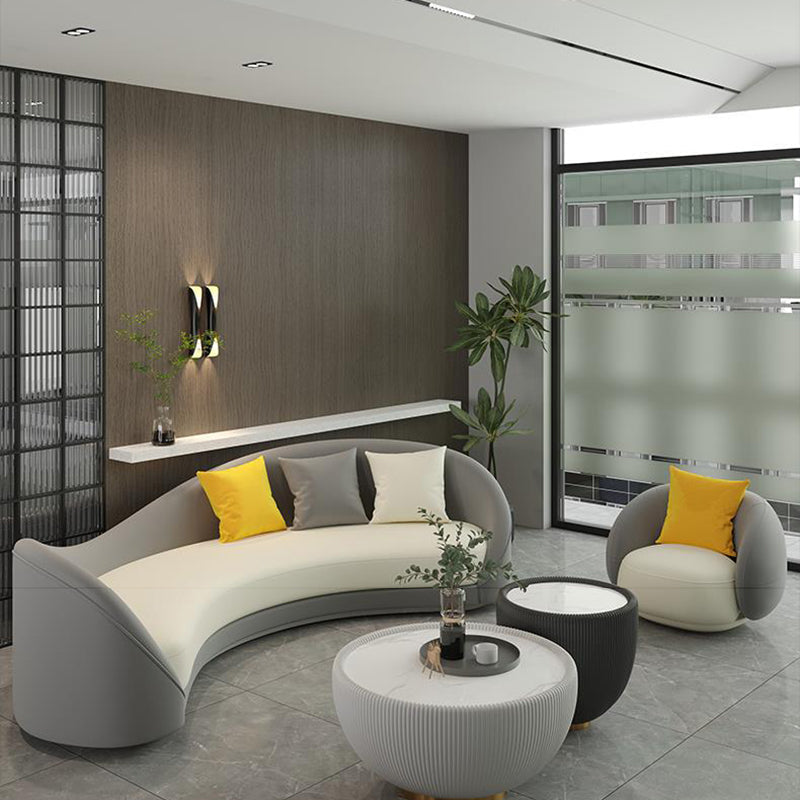 Contemporary Sloped Arm Curved Sofa Faux Leather Camel Back Sofa