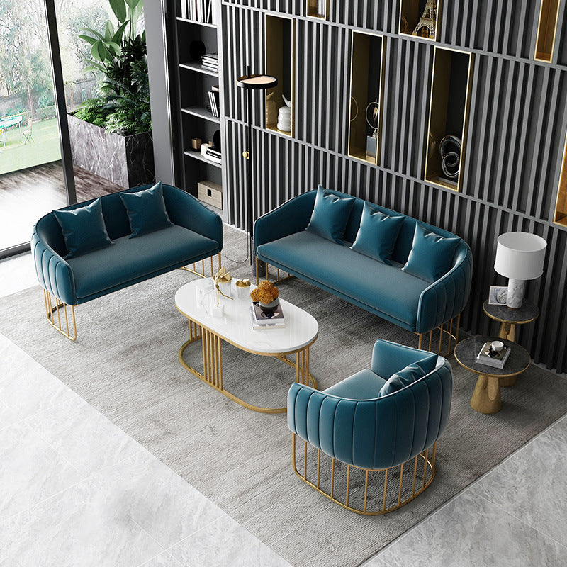 Contemporary Fabric Standard Settee Sloped Arm Tight Back Sofa